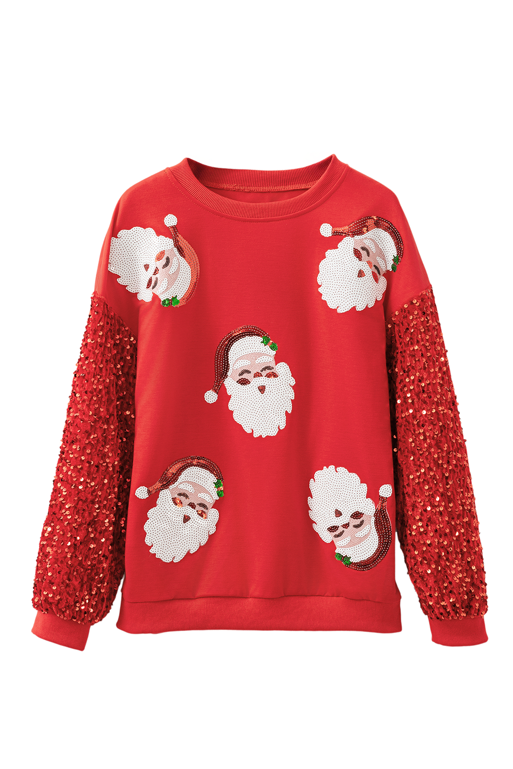 Blue Zone Planet | Pink Sequined Santa Claus Long Sleeve Christmas Sweatshirt-Sweatshirts & Hoodies-[Adult]-[Female]-2022 Online Blue Zone Planet