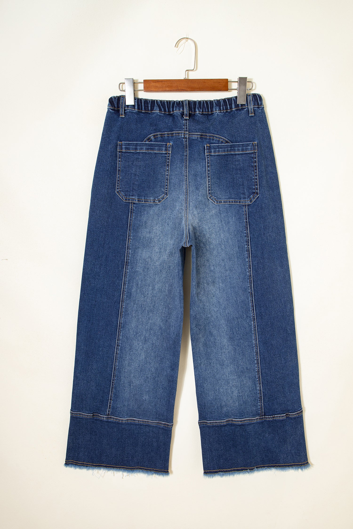 Prussian Blue Drawstring Seam Detail Raw Hem Wide Leg Denim Pants-Bottoms/Jeans-[Adult]-[Female]-2022 Online Blue Zone Planet