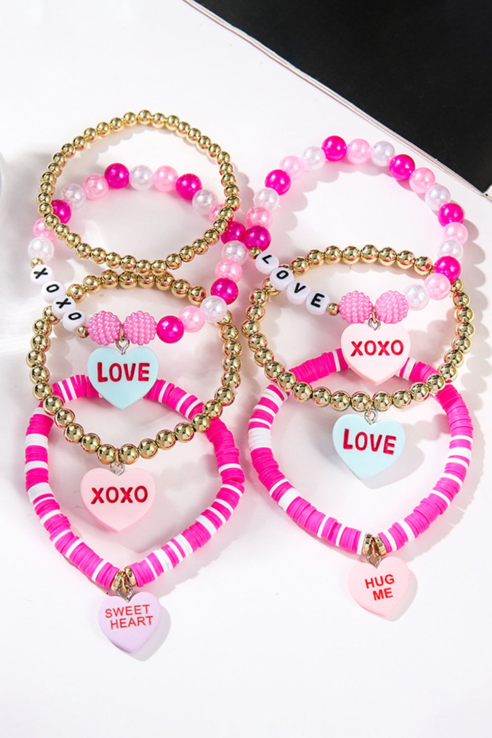 Bonbon Letter Print Heart Beaded Valentines Bracelet-Bracelets-[Adult]-[Female]-Bonbon-ONE SIZE-2022 Online Blue Zone Planet