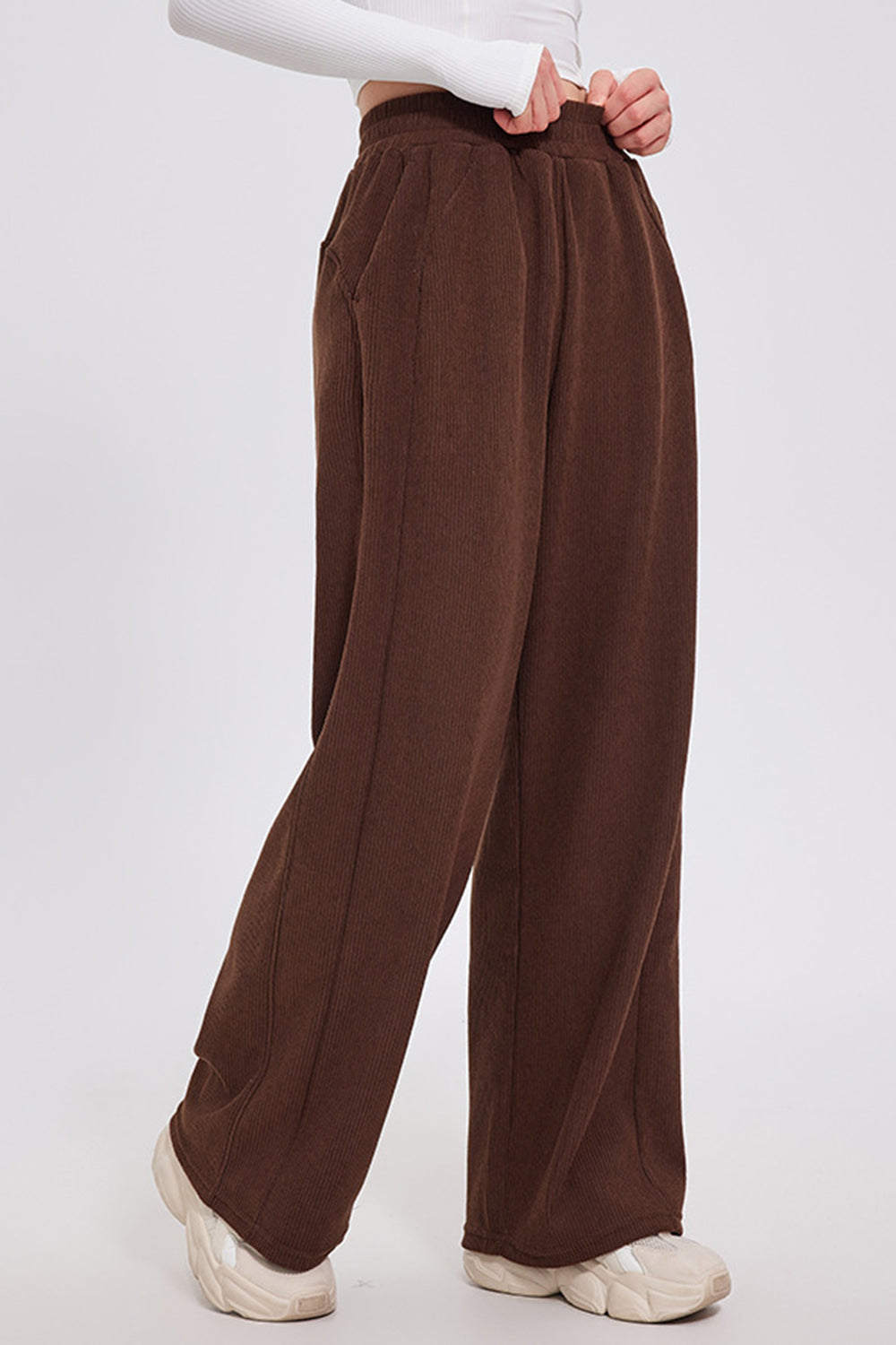 Basic Bae Elastic Waist Wide Leg Pants-BOTTOM SIZES SMALL MEDIUM LARGE-[Adult]-[Female]-2022 Online Blue Zone Planet