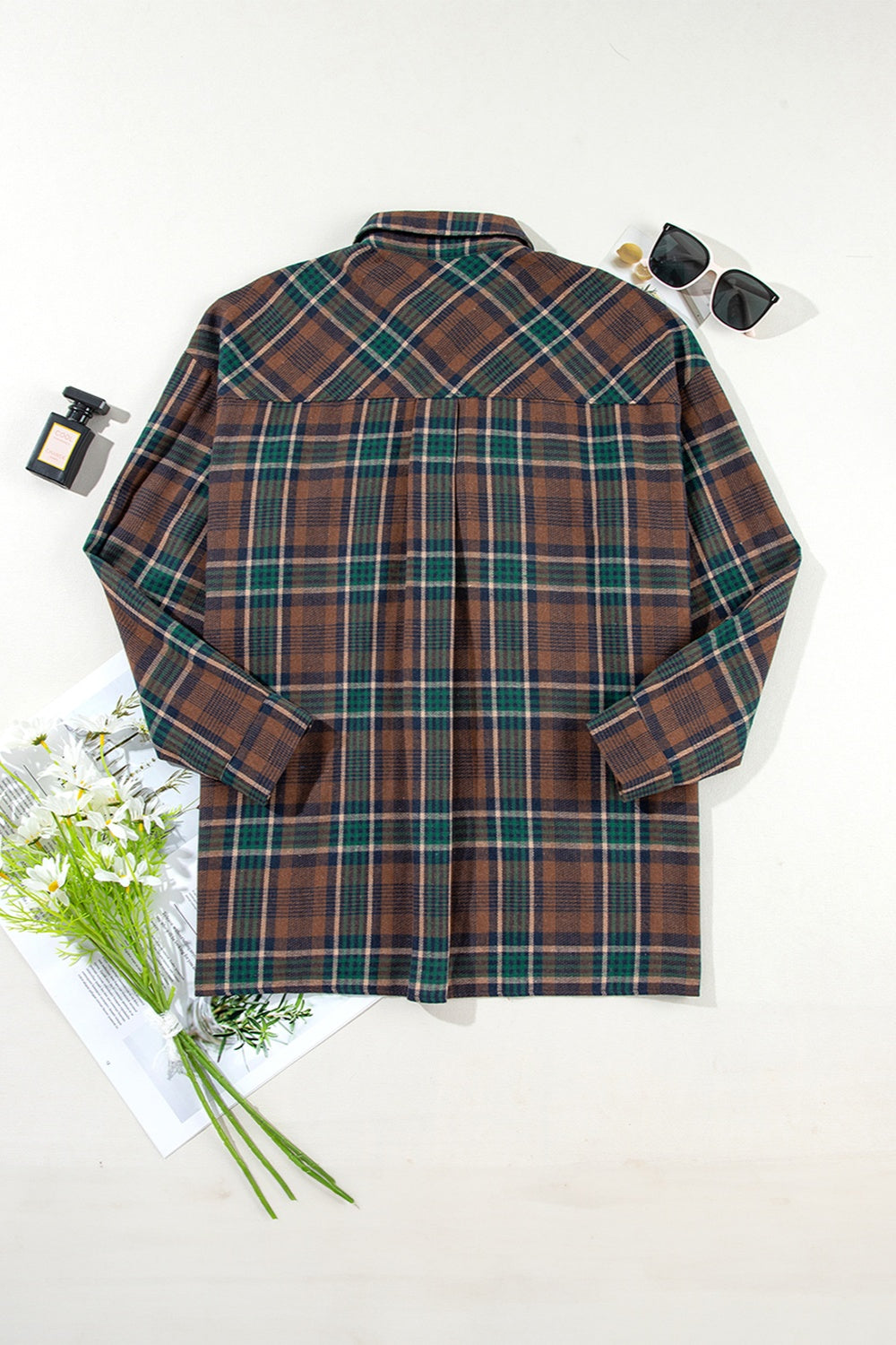 Plaid Button Up Long Sleeve Jacket-TOPS / DRESSES-[Adult]-[Female]-2022 Online Blue Zone Planet