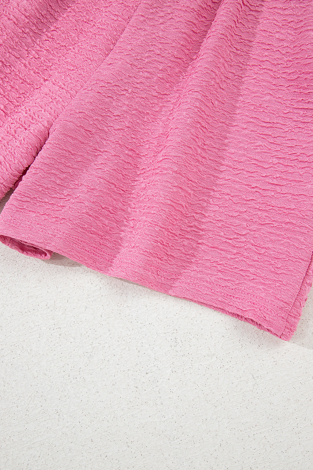 Pink Textured V Neck T Shirt And Shorts Set-Two Piece Sets/Short Sets-[Adult]-[Female]-2022 Online Blue Zone Planet
