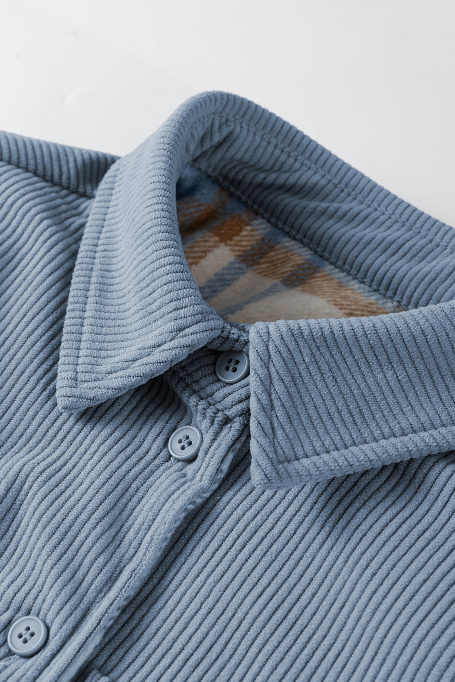 Stone Blue Plaid Corduroy Reversible Button Up Shacket-Outerwear/Plaid Shackets-[Adult]-[Female]-2022 Online Blue Zone Planet