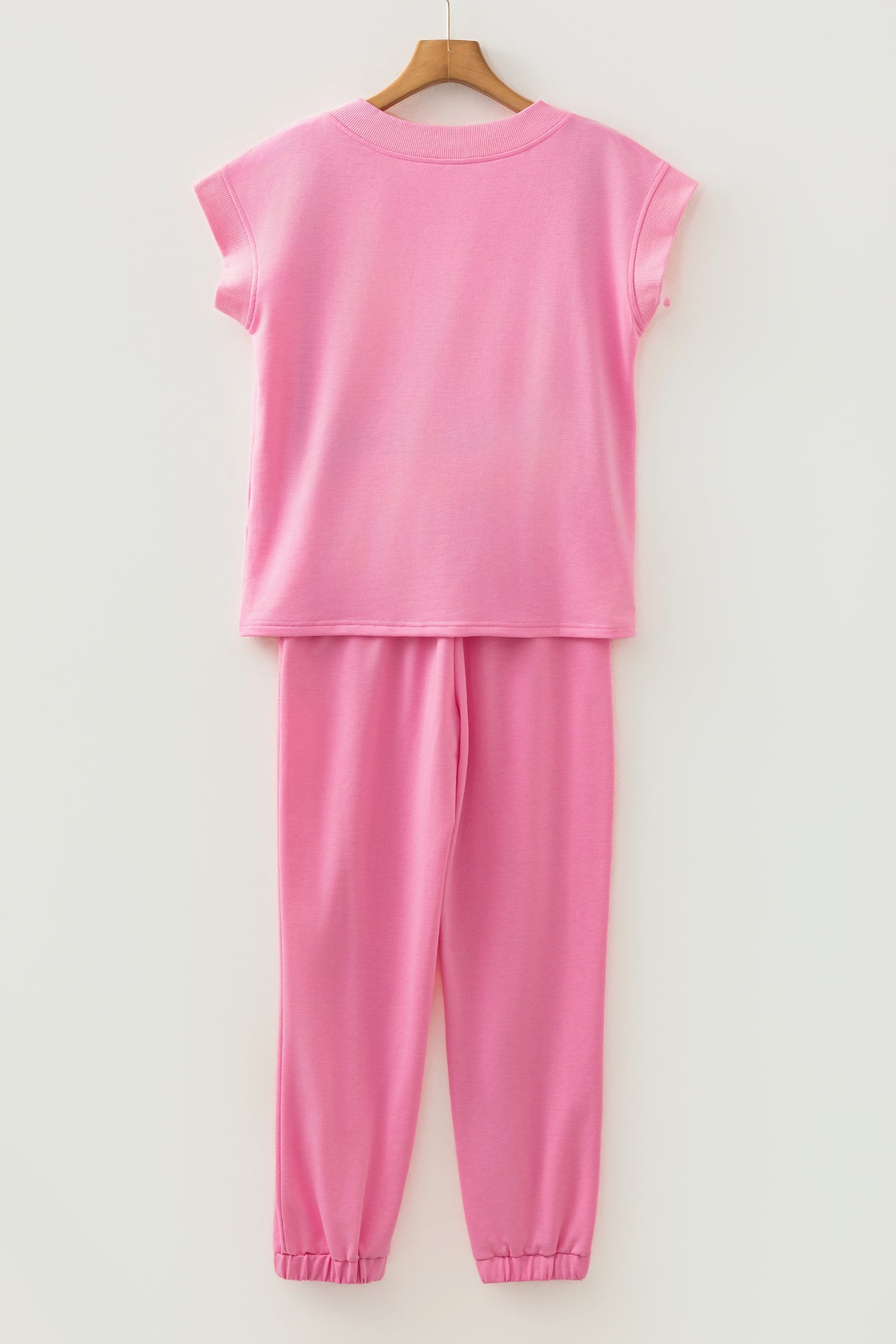 Bonbon Solid Color V Neck Tee Drawstring Pant Set-Two Piece Sets/Pant Sets-[Adult]-[Female]-2022 Online Blue Zone Planet