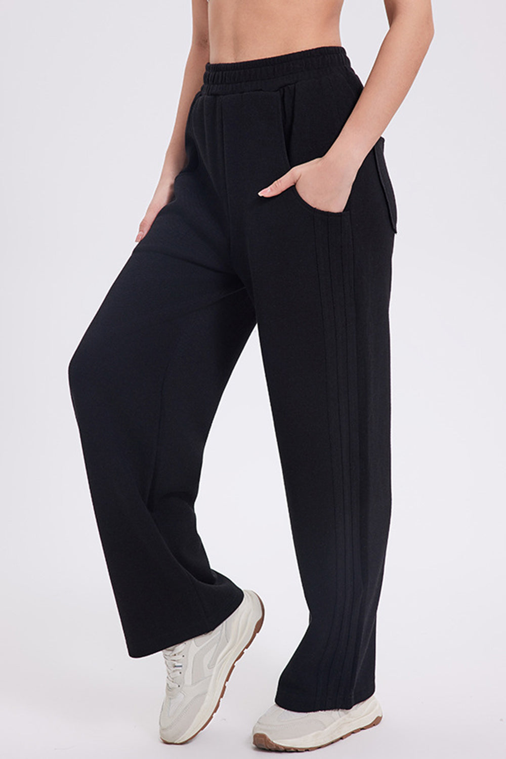 Basic Bae Elastic Waist Straight Leg Pants with Pockets-BOTTOM SIZES SMALL MEDIUM LARGE-[Adult]-[Female]-Black-S-2022 Online Blue Zone Planet