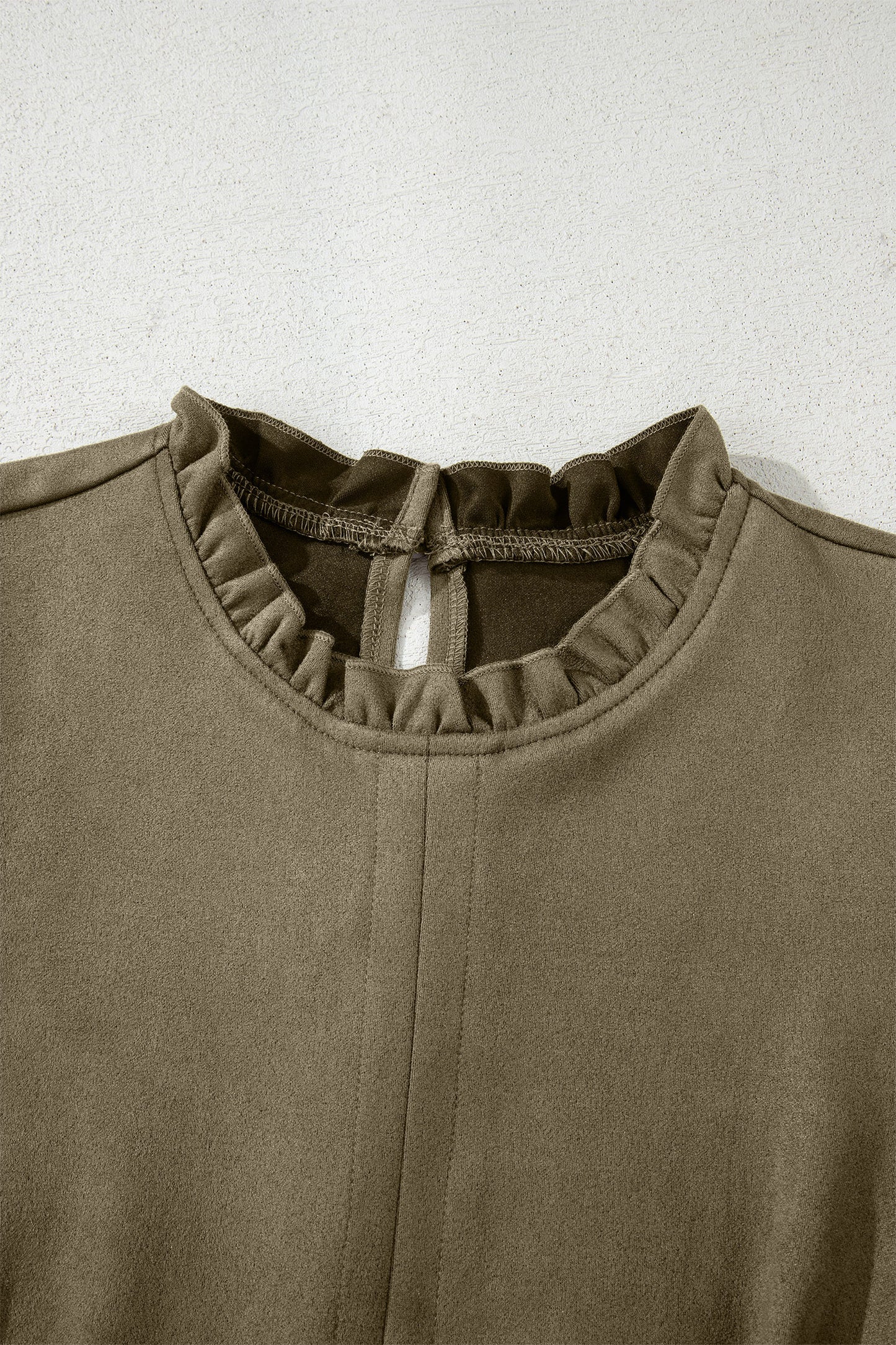 Moss Green Frilled Round Neck Short Puff Sleeve Shift Mini Dress-TOPS / DRESSES-[Adult]-[Female]-2022 Online Blue Zone Planet