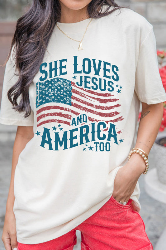 White She Loves Jesus And America Flag Graphic Tee-Graphic/Graphic Tees-[Adult]-[Female]-White-S-2022 Online Blue Zone Planet