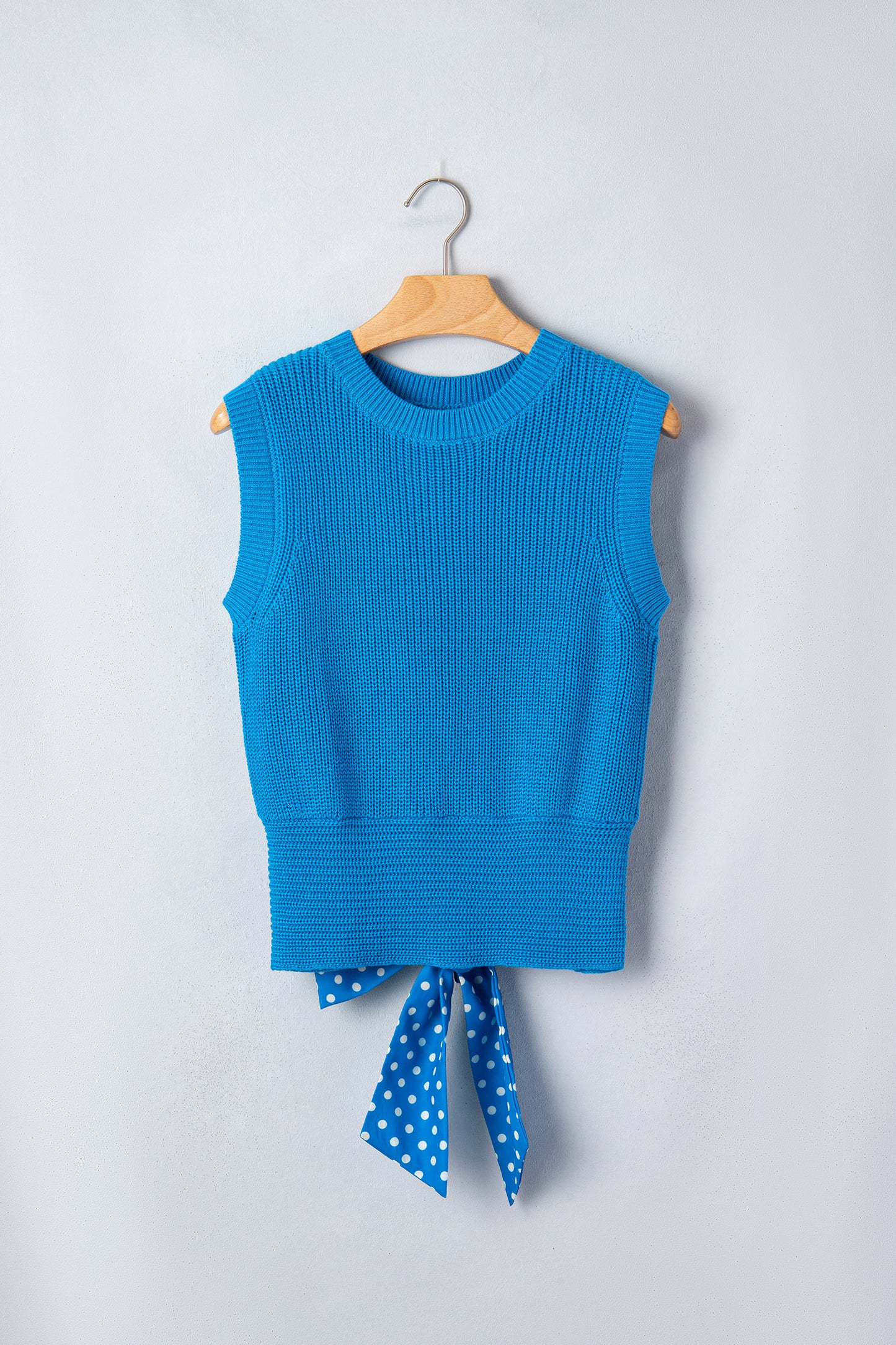 Myosotis Slim Knit Polka Dot Knot Back Cropped Sweater Tank-TOPS / DRESSES-[Adult]-[Female]-2022 Online Blue Zone Planet