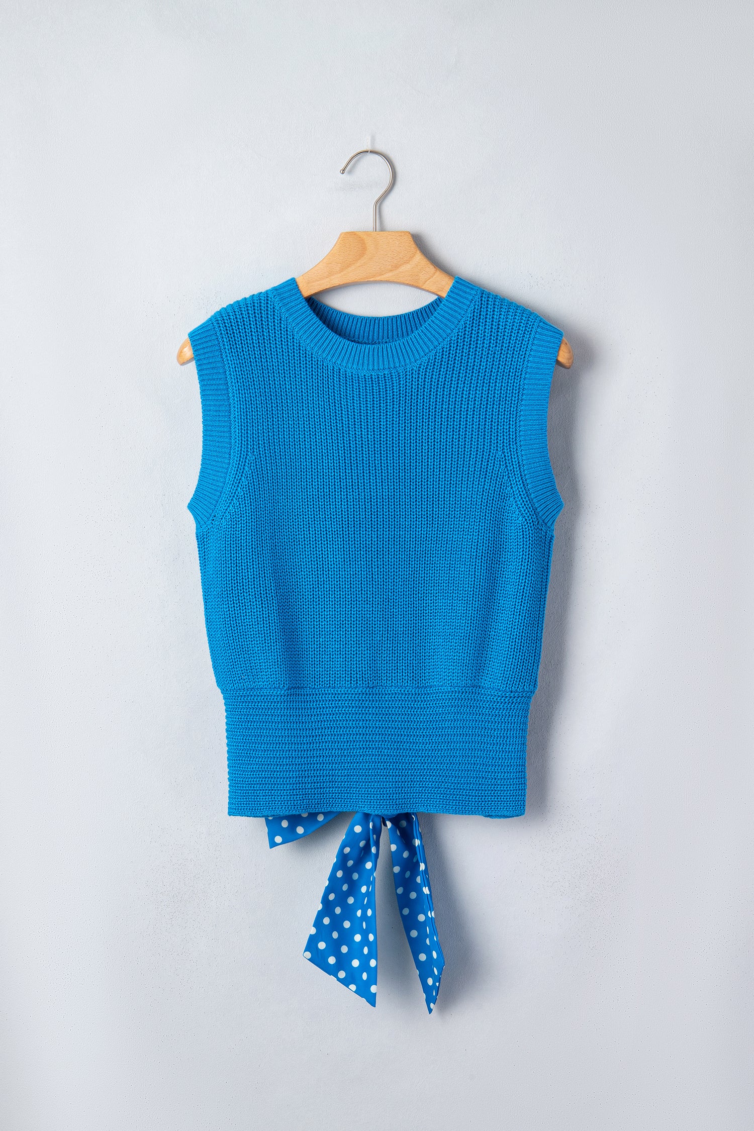 Myosotis Slim Knit Polka Dot Knot Back Cropped Sweater Tank-TOPS / DRESSES-[Adult]-[Female]-2022 Online Blue Zone Planet