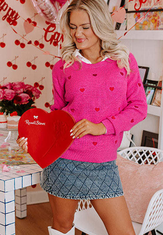 Heart Round Neck Long Sleeve Sweater-TOPS / DRESSES-[Adult]-[Female]-2022 Online Blue Zone Planet