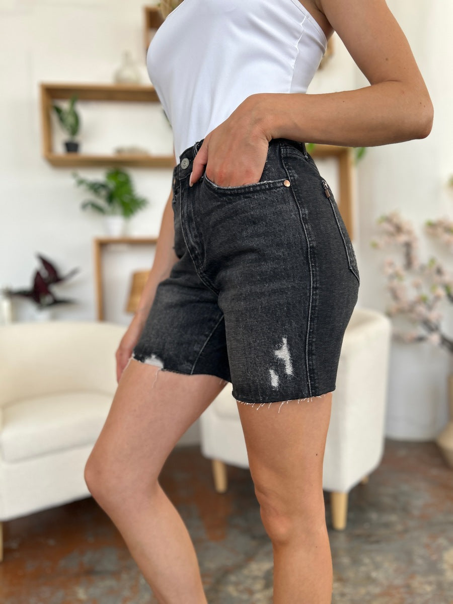 Judy Blue Full Size High Waist Rigid Magic Denim Shorts-BOTTOMS SIZES SMALL MEDIUM LARGE-[Adult]-[Female]-2022 Online Blue Zone Planet