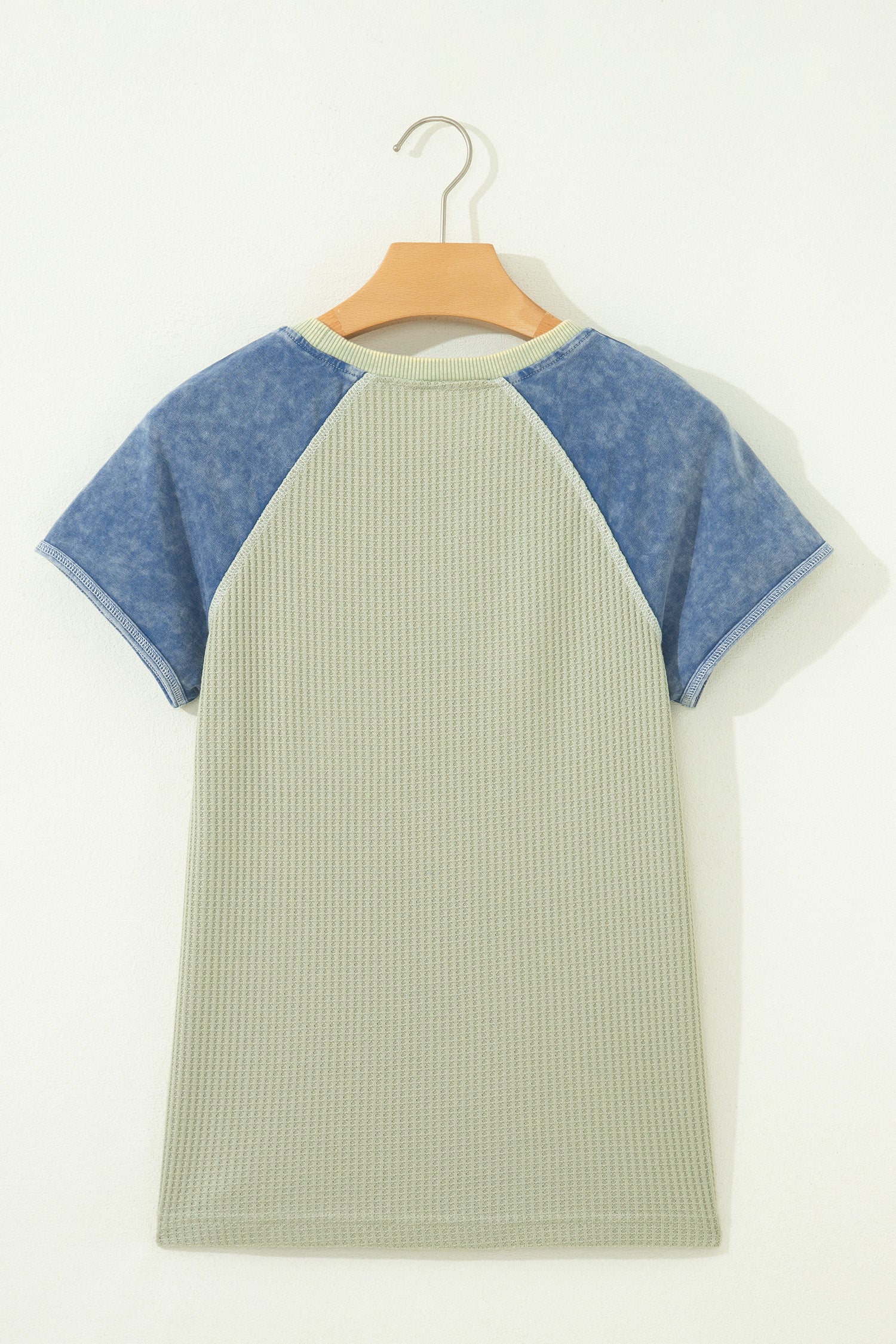 Carbon Grey Waffle Knit Seam Detail Color Block Patchwork Short Sleeve Top-Tops/Tops & Tees-[Adult]-[Female]-2022 Online Blue Zone Planet
