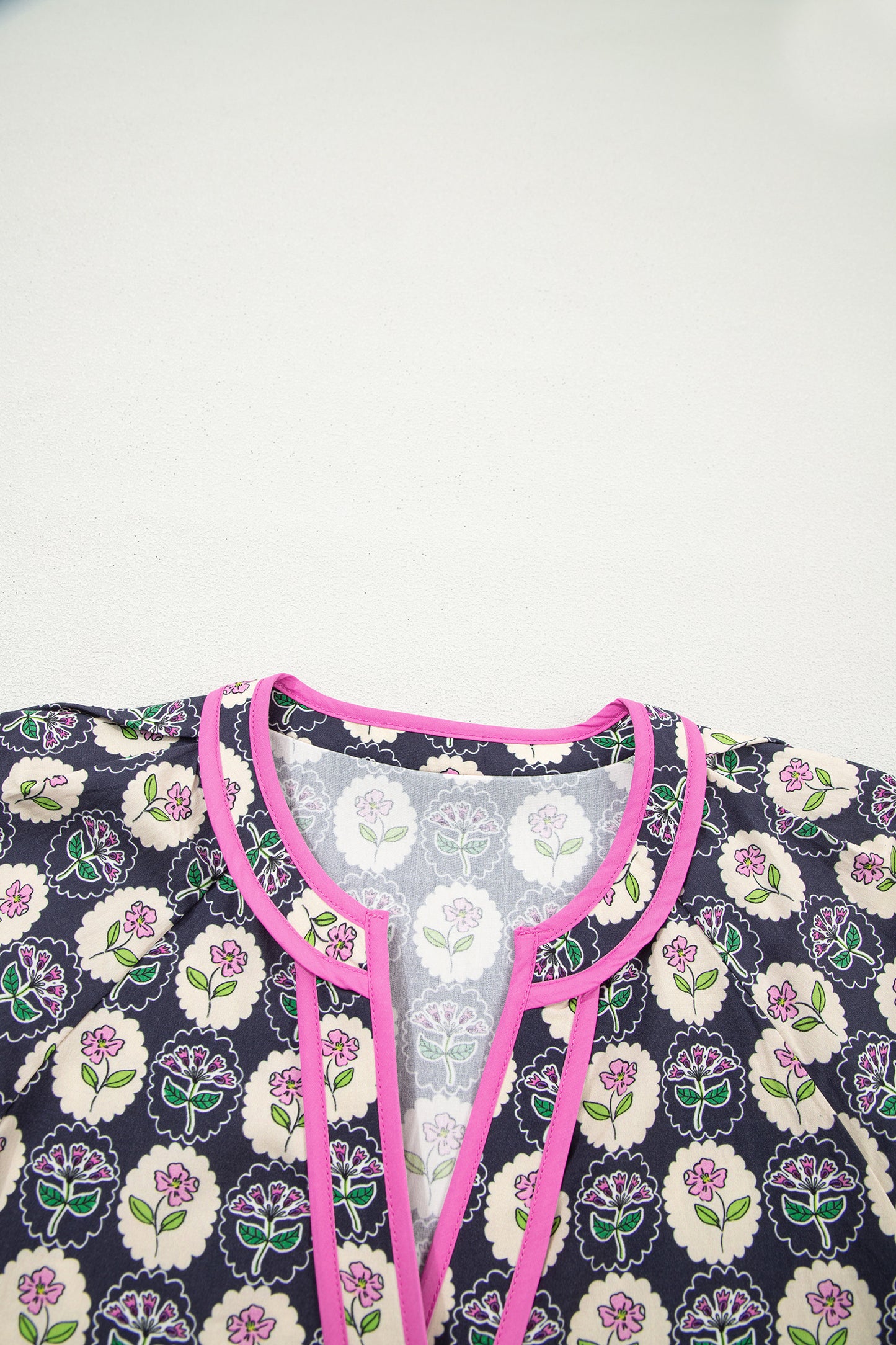 Blue Striped Trim Short Sleeve Vintage Floral Shift Dress-TOPS / DRESSES-[Adult]-[Female]-2022 Online Blue Zone Planet