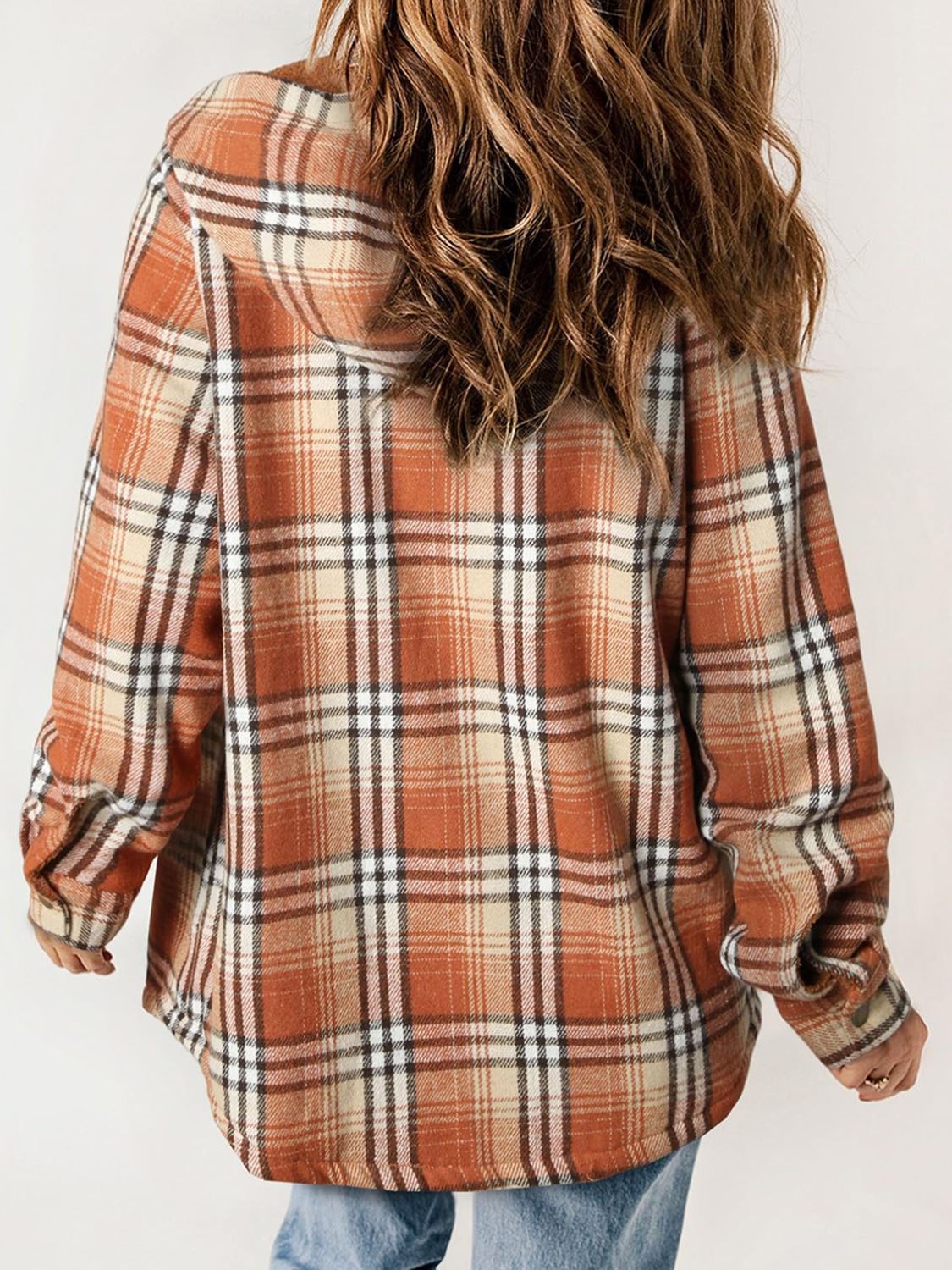 Plaid Snap Down Plush Hooded Jacket-TOPS / DRESSES-[Adult]-[Female]-2022 Online Blue Zone Planet