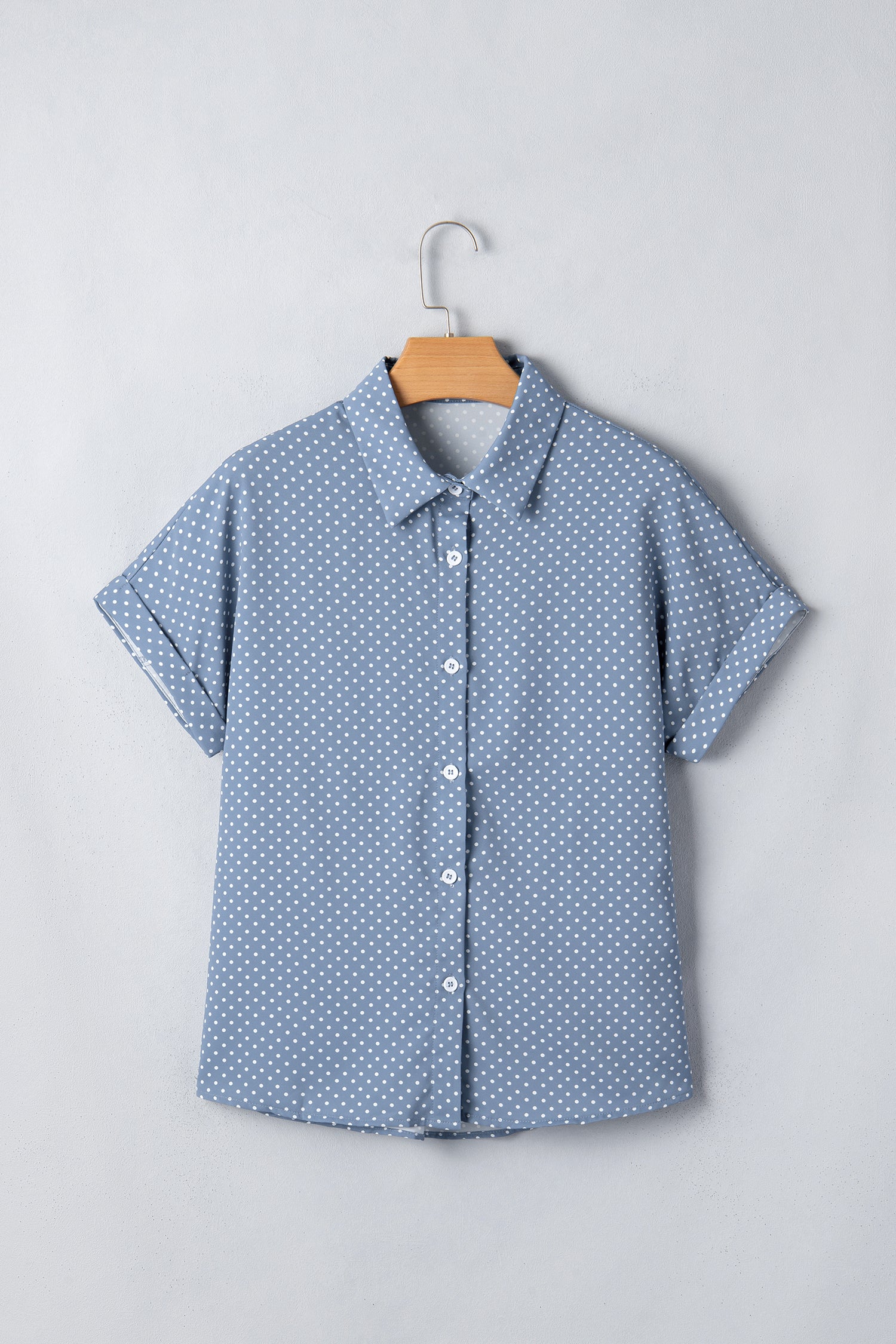 Khaki Dotted Print Cuffed Short Sleeve Shirt-Tops/Blouses & Shirts-[Adult]-[Female]-2022 Online Blue Zone Planet