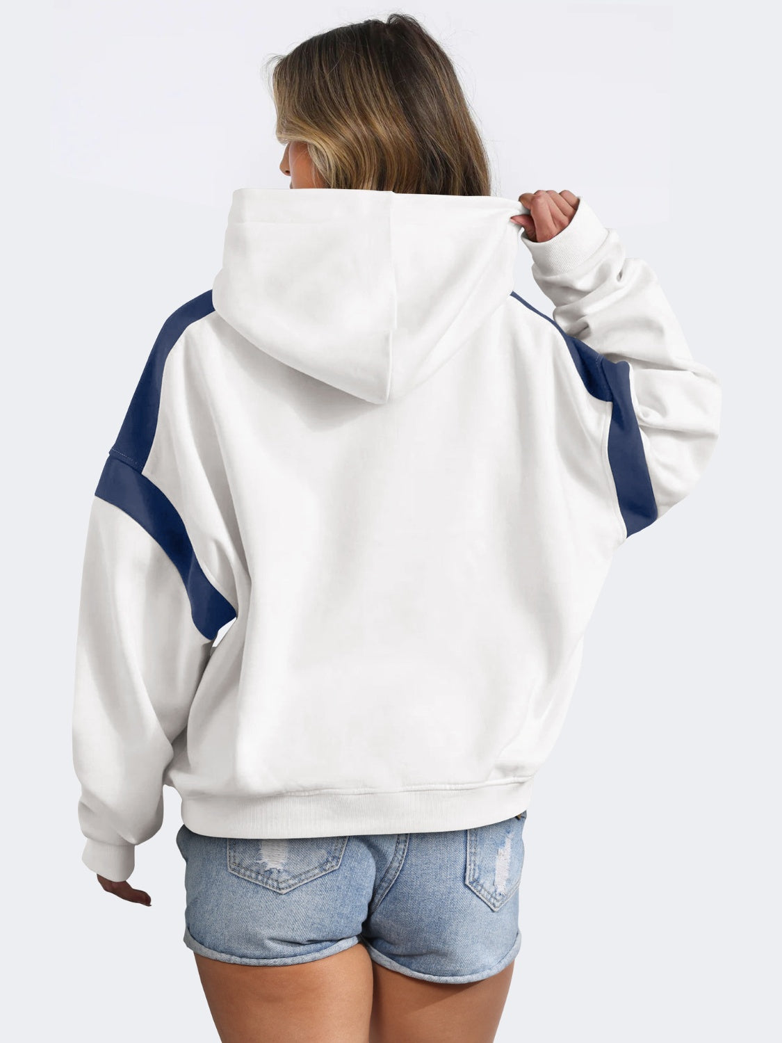 Contrast Dropped Shoulder Long Sleeve Hoodie-TOPS / DRESSES-[Adult]-[Female]-2022 Online Blue Zone Planet