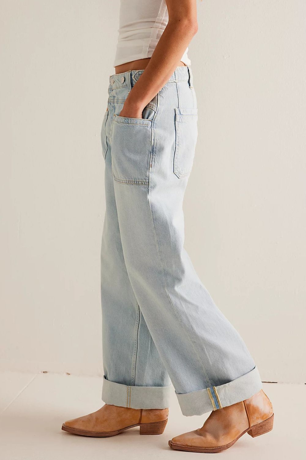 Washed Wide Leg Jeans with Pockets-BOTTOMS-[Adult]-[Female]-2022 Online Blue Zone Planet