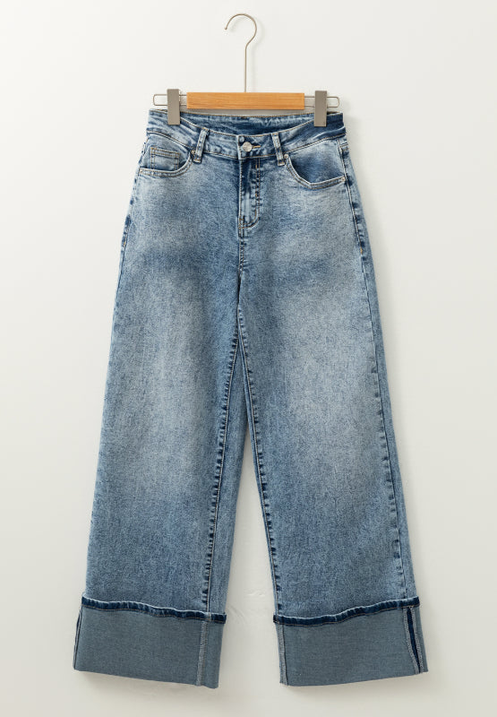 Blue Zone Planet | Washed Wide Leg Jeans with Pockets-BOTTOM SIZES SMALL MEDIUM LARGE-[Adult]-[Female]-2022 Online Blue Zone Planet