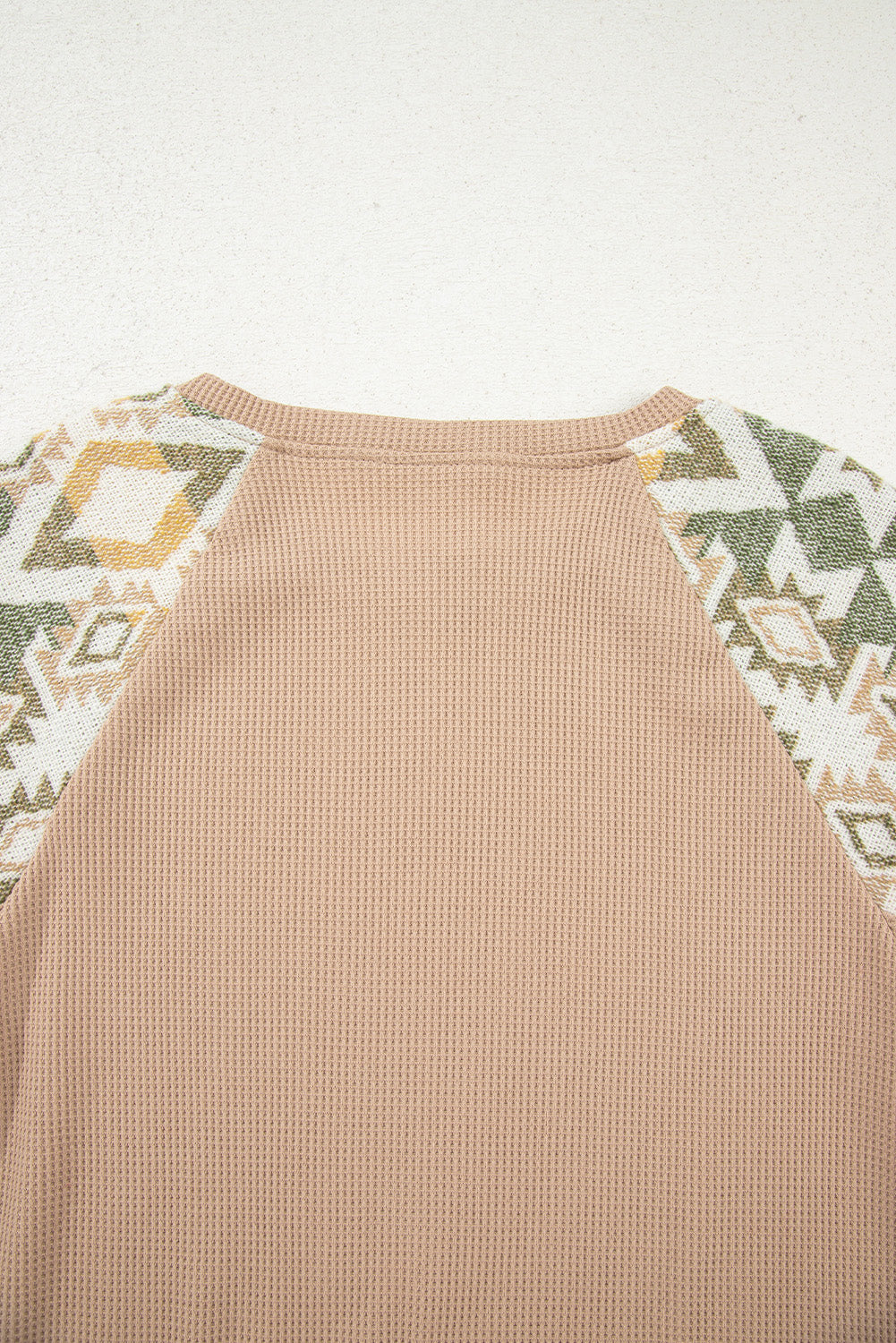 Smoke Gray Waffle Aztec Patchwork Raglan Sleeve Knit Top-Tops/Long Sleeve Tops-[Adult]-[Female]-2022 Online Blue Zone Planet