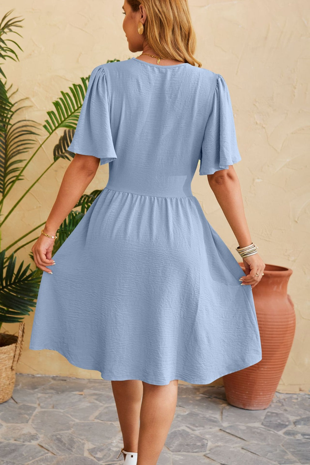 Blue Zone Planet |  Ruched Surplice Short Sleeve Dress BLUE ZONE PLANET