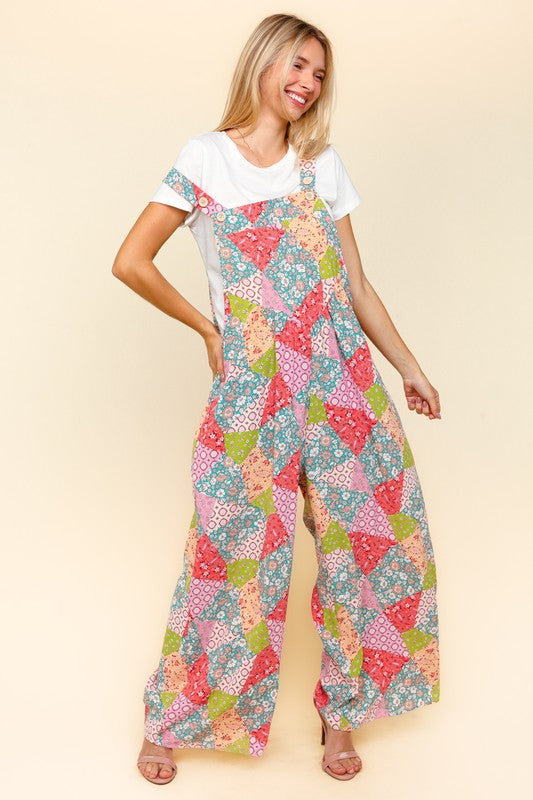 Haptics Full Size Printed Wide Leg Overalls with Side Pockets-TOPS / DRESSES-[Adult]-[Female]-2022 Online Blue Zone Planet