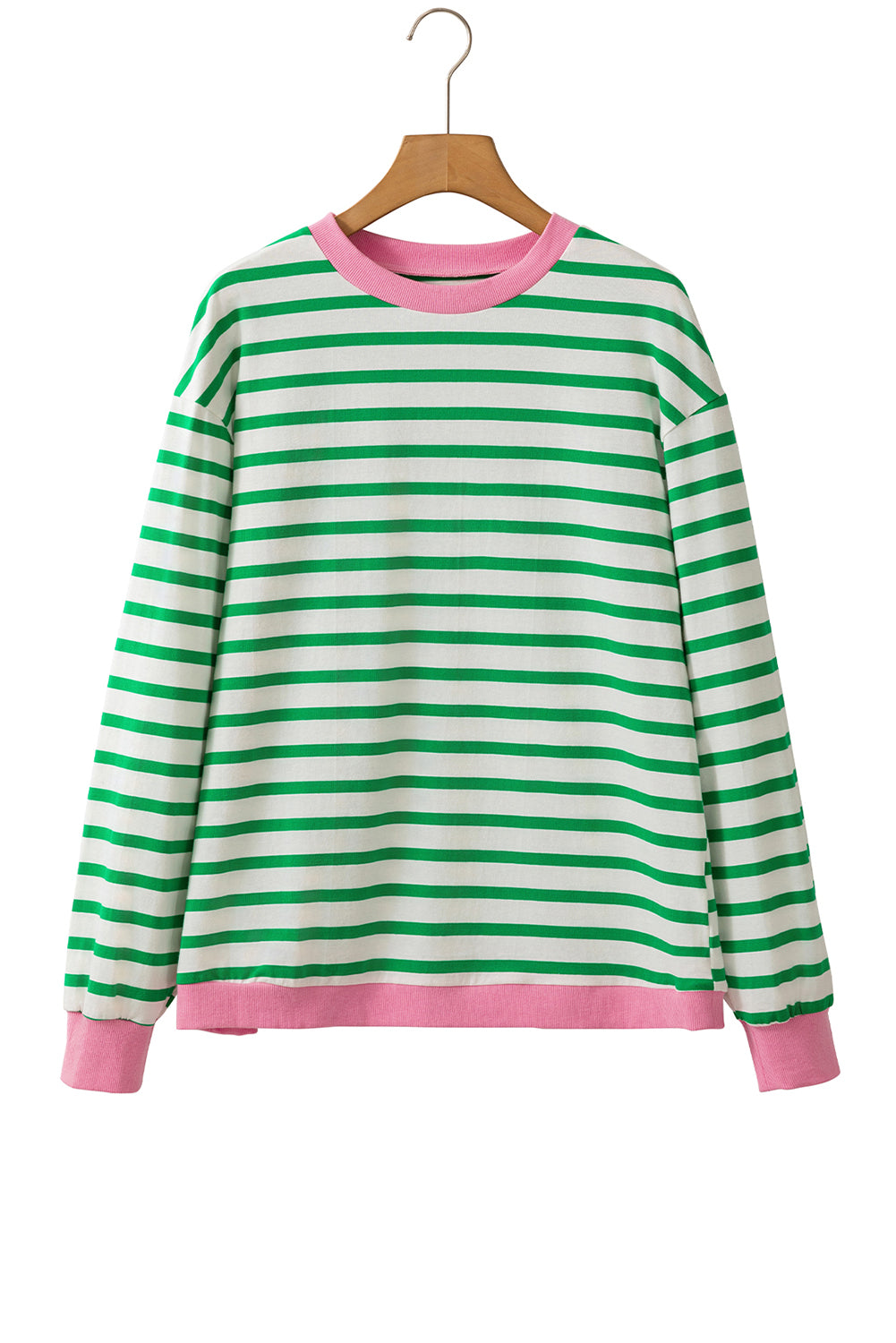 Bright Green Striped Contrast Trim Long Sleeve Top-Long Sleeve Tops-[Adult]-[Female]-2022 Online Blue Zone Planet