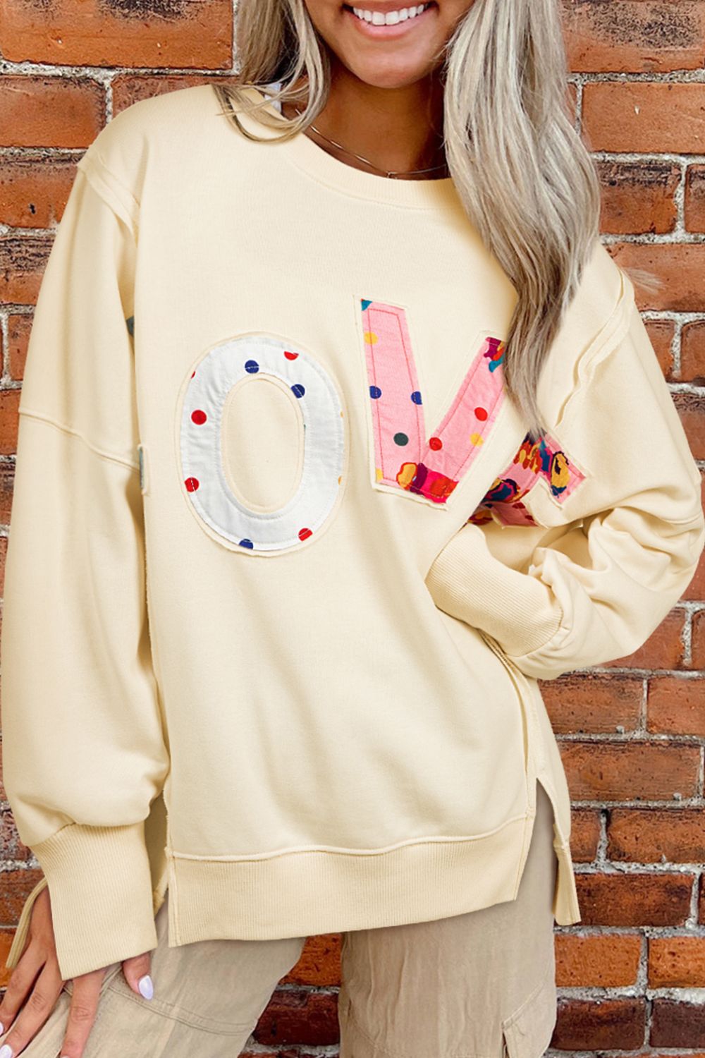 LOVE Patch Round Neck Sweater-[Adult]-[Female]-Cream-S-2022 Online Blue Zone Planet