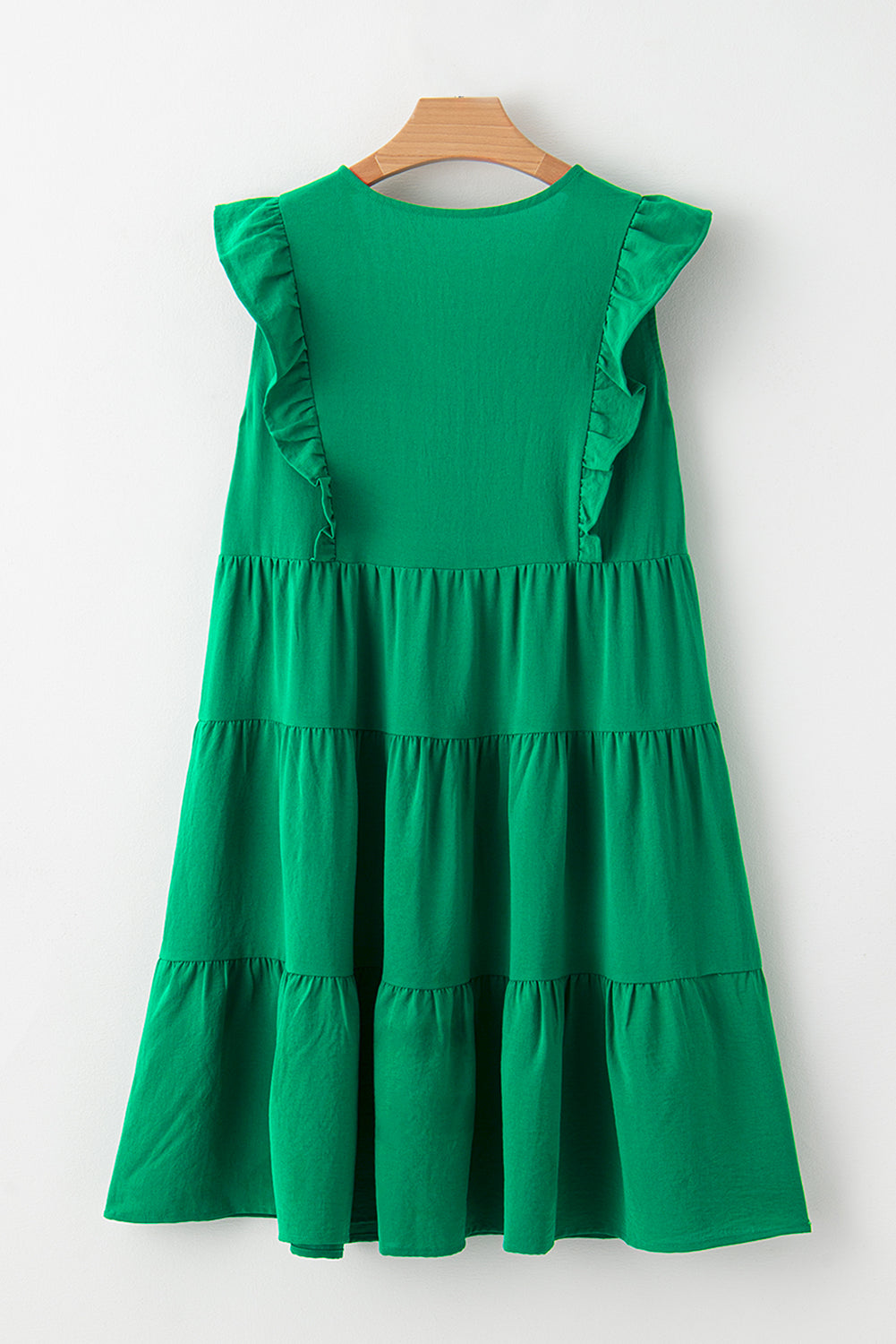 Bright Green Solid Color V Neck Ruffle Tiered Mini Dress Blue Zone Planet