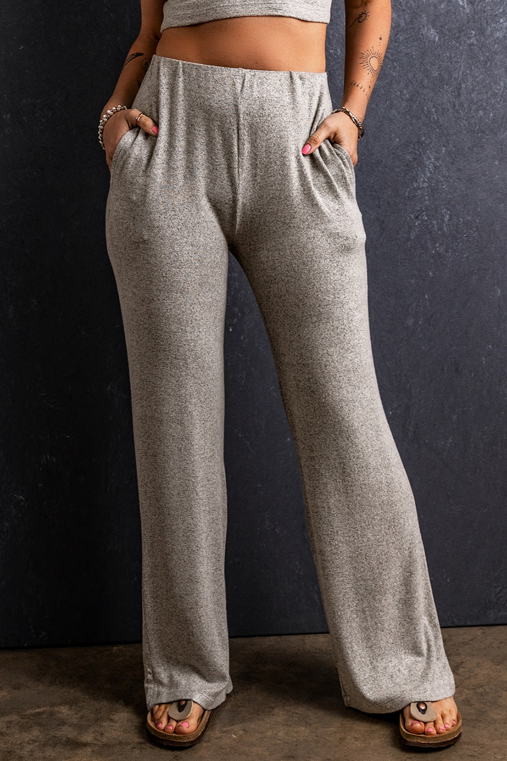 Pocketed High Waist Wide Leg Pants-BOTTOMS SIZES SMALL MEDIUM LARGE-[Adult]-[Female]-Gray-S-2022 Online Blue Zone Planet