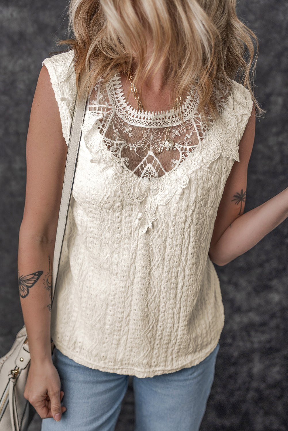Apricot Guipure Lace Crochet Keyhole Back Tank Top-Tops/Tank Tops-[Adult]-[Female]-2022 Online Blue Zone Planet