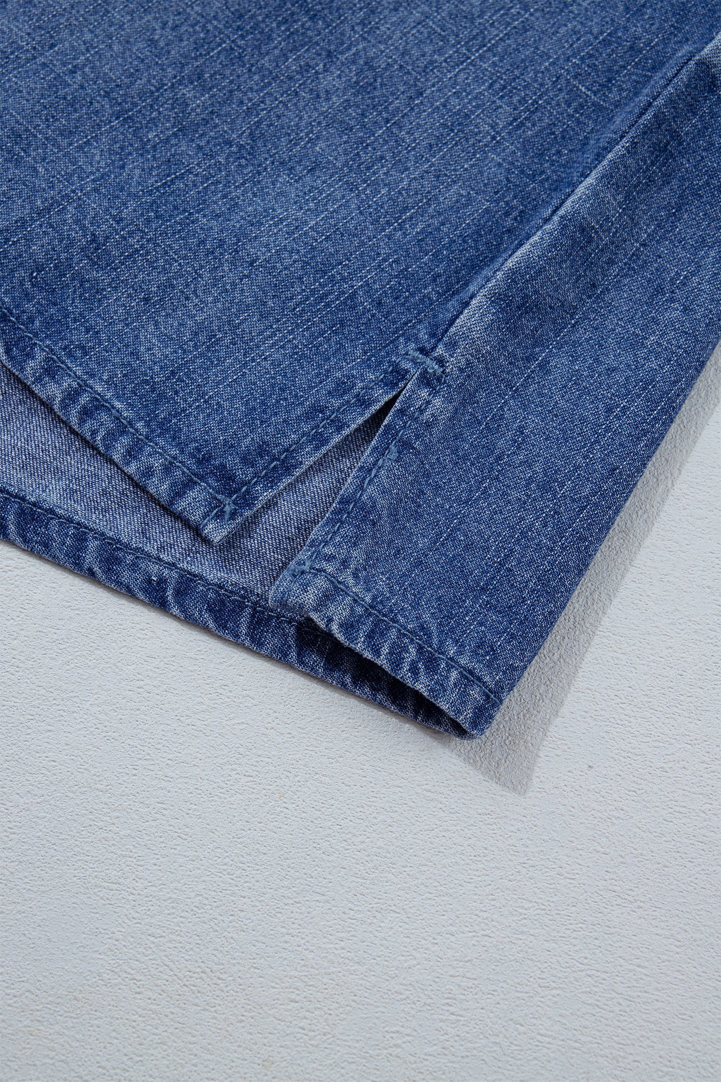 Dusk Blue Three Quarter Sleeve Button Front Loose Denim Shirt-Tops/Blouses & Shirts-[Adult]-[Female]-2022 Online Blue Zone Planet