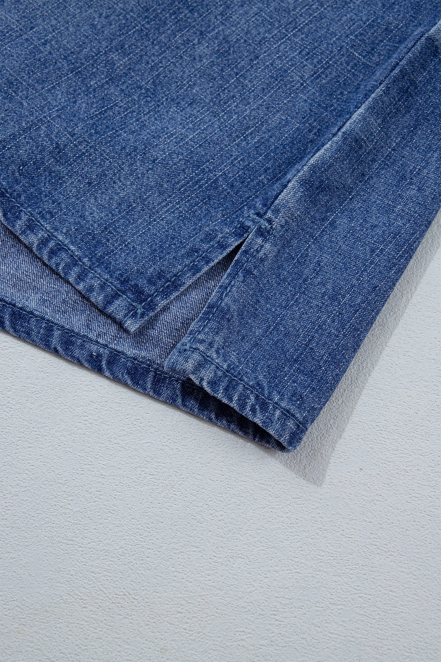 Dusk Blue Three Quarter Sleeve Button Front Loose Denim Shirt-Tops/Blouses & Shirts-[Adult]-[Female]-2022 Online Blue Zone Planet