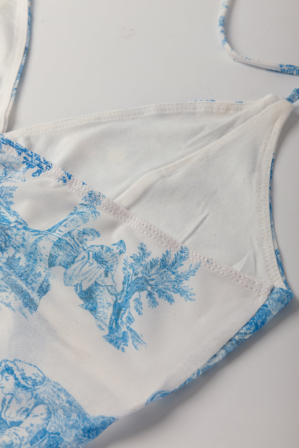 Sky Blue Random Printed Mesh Bow Detail Halterneck Tank Top-Tops/Tank Tops-[Adult]-[Female]-2022 Online Blue Zone Planet
