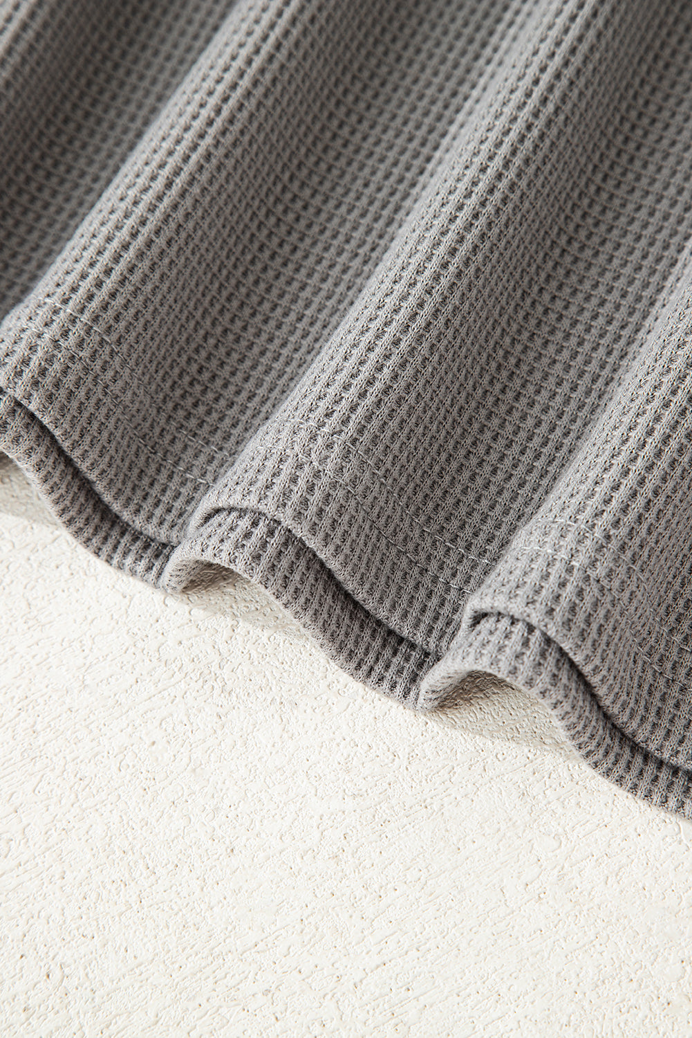 Gray Waffle Printed Patchwork Drawstring Hooded Long Sleeve Top-Tops / Dresses-[Adult]-[Female]-2022 Online Blue Zone Planet