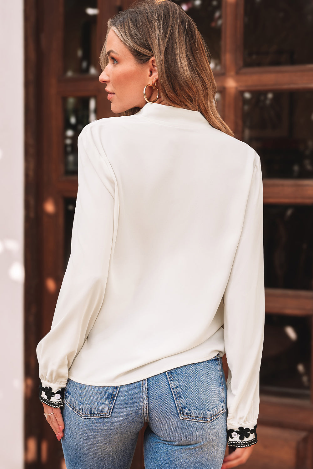 Blue Zone Planet | Beige Floral Embroidered Stand Neck Buttoned Shirt-Tops/Blouses & Shirts-[Adult]-[Female]-2022 Online Blue Zone Planet