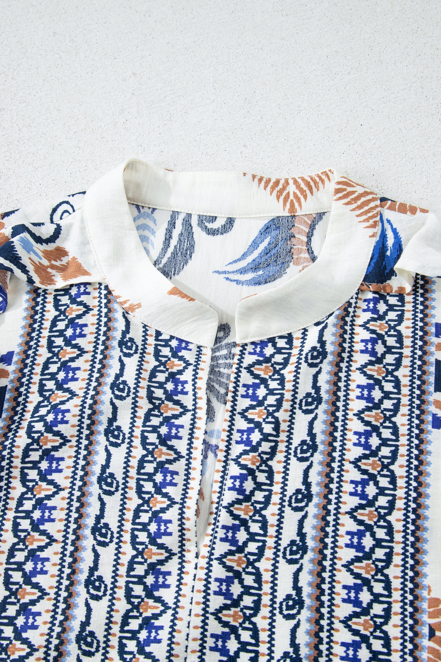 Sky Blue Plus Size Boho Print Split Neck Long Sleeve Mini Dress-TOPS / DRESSES-[Adult]-[Female]-2022 Online Blue Zone Planet