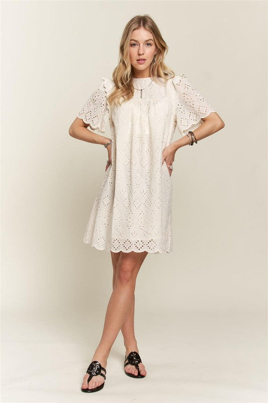 ADORA Ruffled Eyelet Round Neck Dress-TOPS / DRESSES-[Adult]-[Female]-2022 Online Blue Zone Planet
