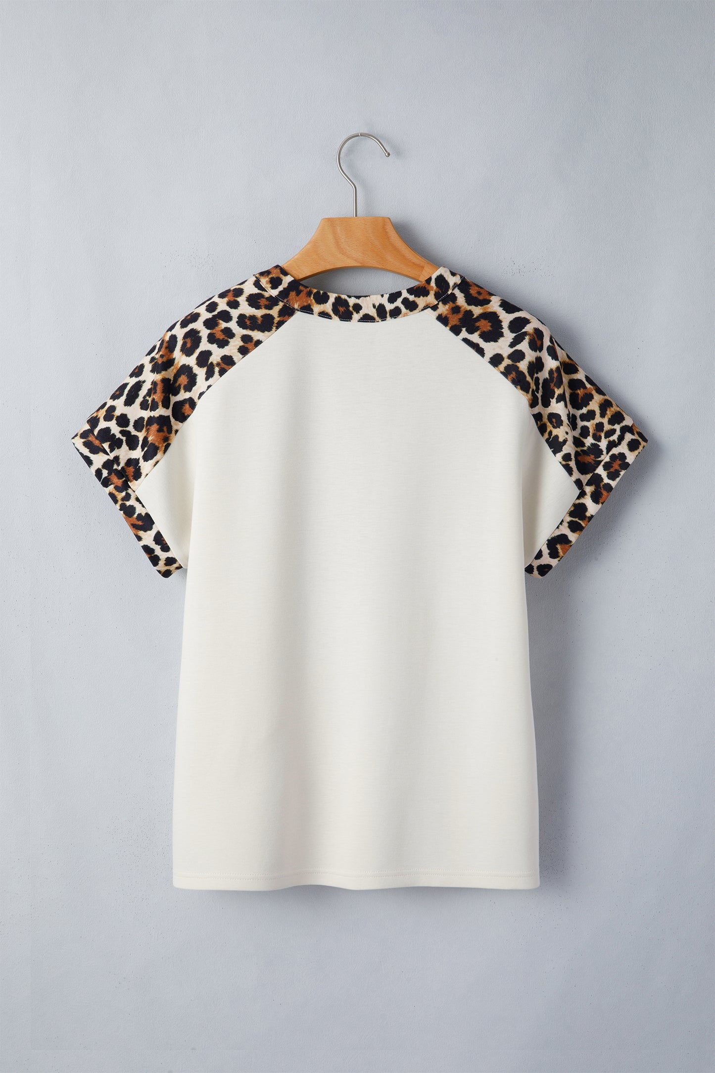Beige Leopard Patchwork Half Button Short Sleeve Top-Tops/Tops & Tees-[Adult]-[Female]-2022 Online Blue Zone Planet