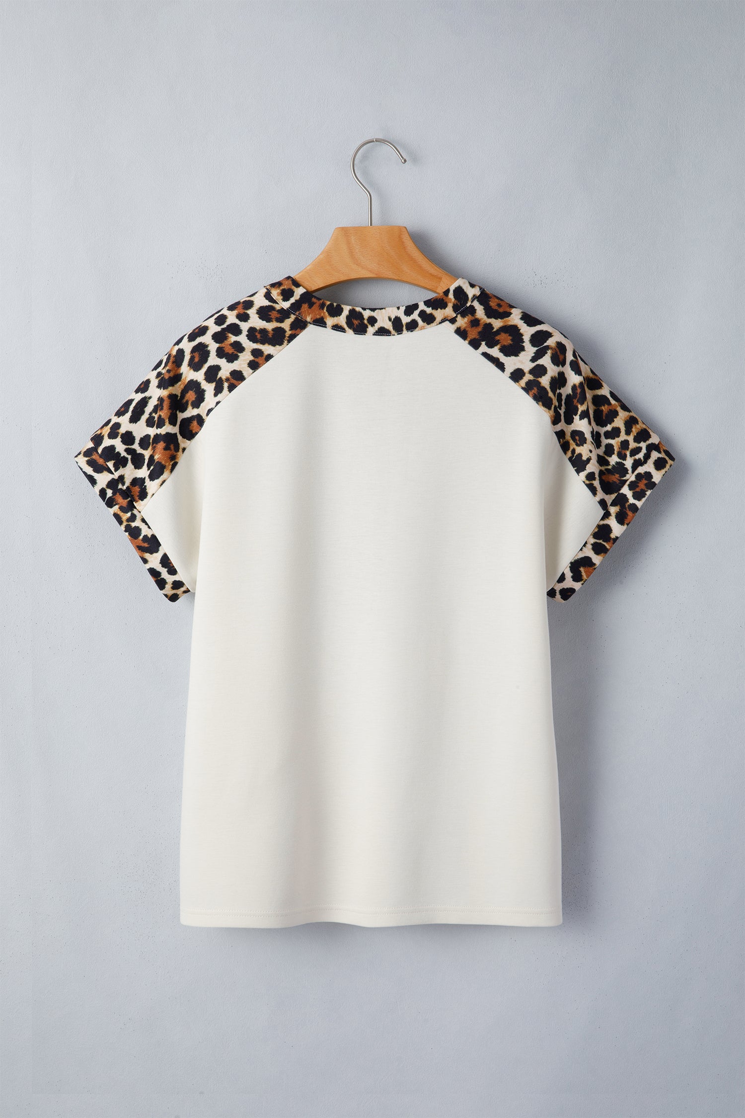 Beige Leopard Patchwork Half Button Short Sleeve Top-Tops/Tops & Tees-[Adult]-[Female]-2022 Online Blue Zone Planet