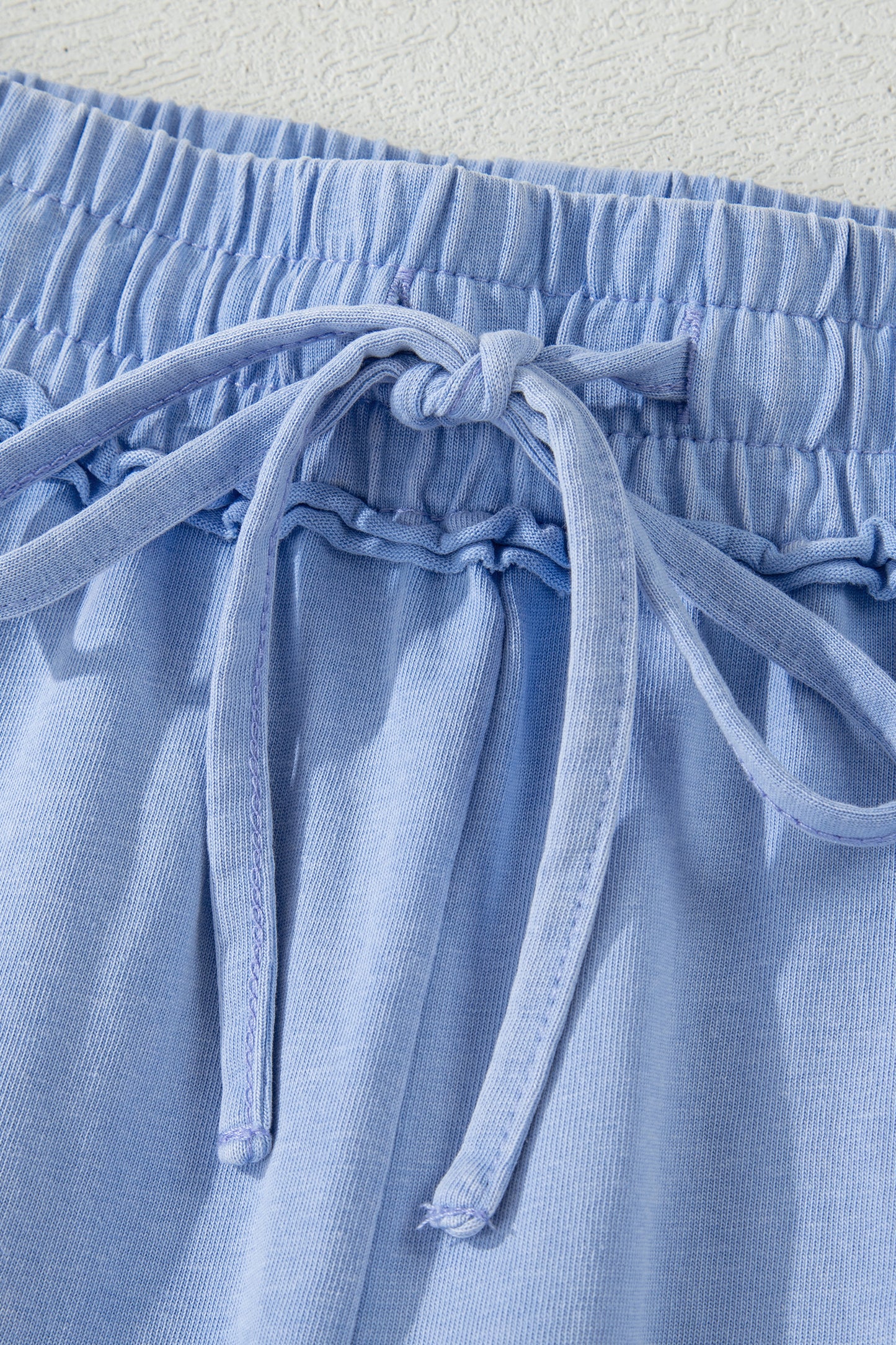 Sky Blue Mineral Washed Drawstring Elastic Waist Raw Cut Shorts-Bottoms/Casual Shorts-[Adult]-[Female]-2022 Online Blue Zone Planet