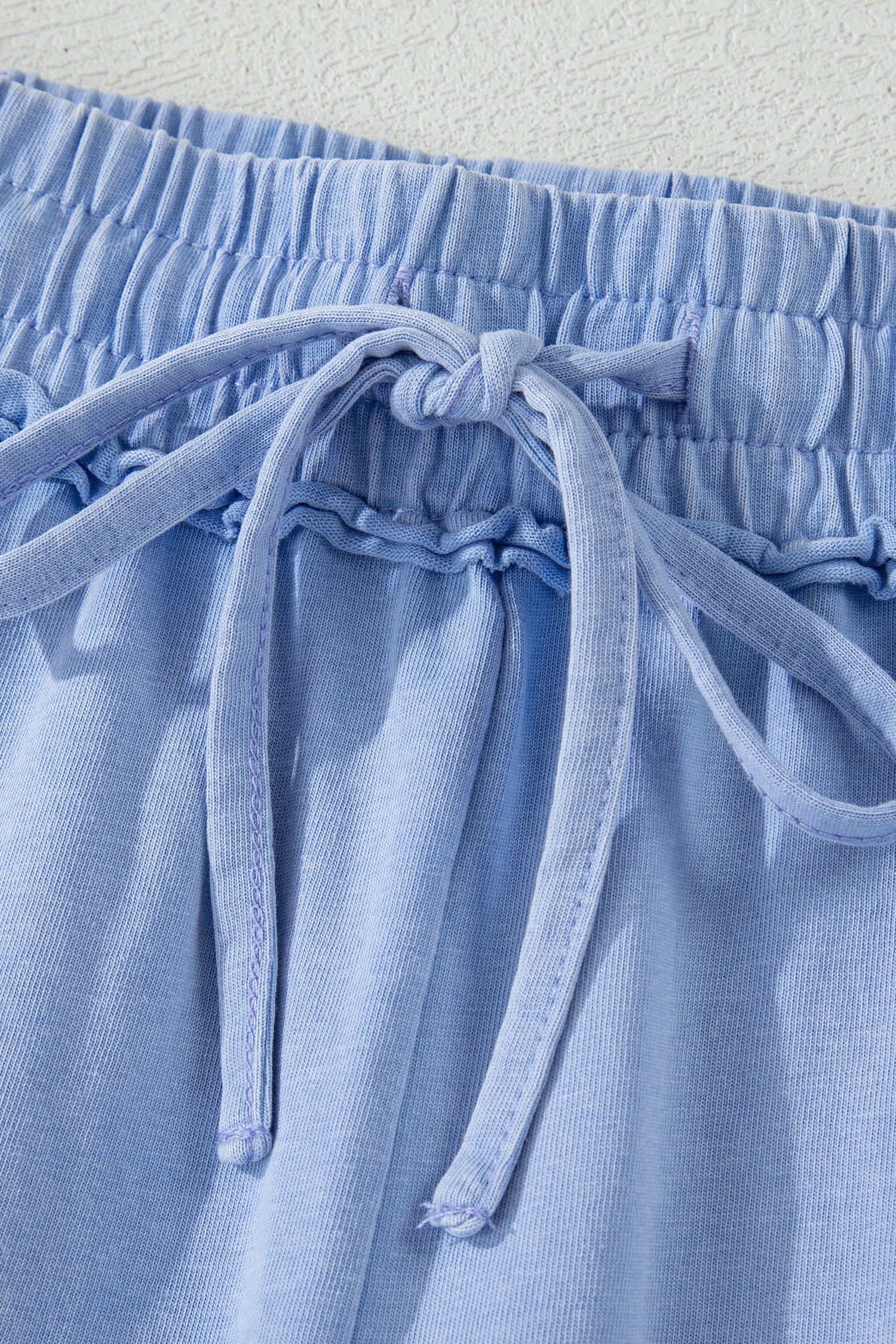 Sky Blue Mineral Washed Drawstring Elastic Waist Raw Cut Shorts-Bottoms/Casual Shorts-[Adult]-[Female]-2022 Online Blue Zone Planet
