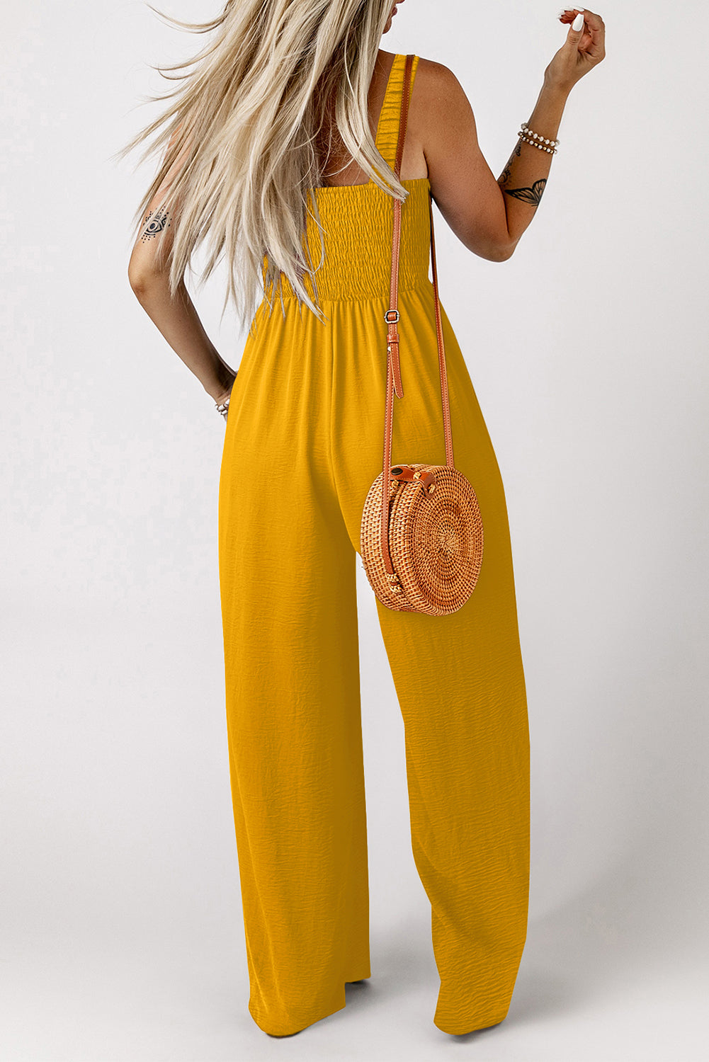 Ginger Smocked Sleeveless Wide Leg Jumpsuit with Pockets-Bottoms/Jumpsuits & Rompers-[Adult]-[Female]-2022 Online Blue Zone Planet