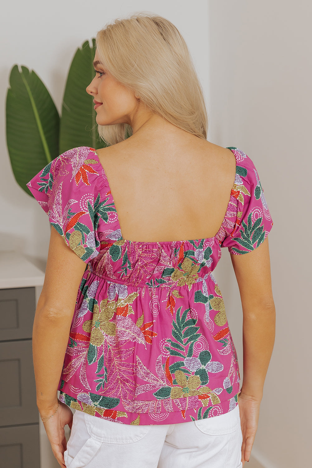 Purple Floral Print Sweetheart Neck Flutter Sleeve Blouse-Tops/Blouses & Shirts-[Adult]-[Female]-2022 Online Blue Zone Planet