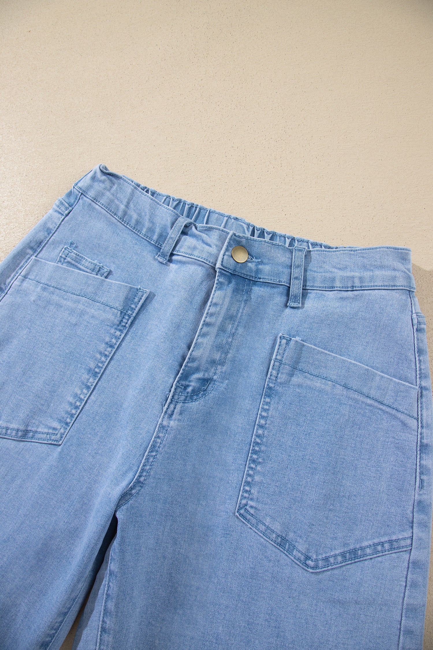 Beau Blue Solid Color Square Patch Pocket Ankle-length Barrel Jeans-Bottoms/Jeans-[Adult]-[Female]-2022 Online Blue Zone Planet