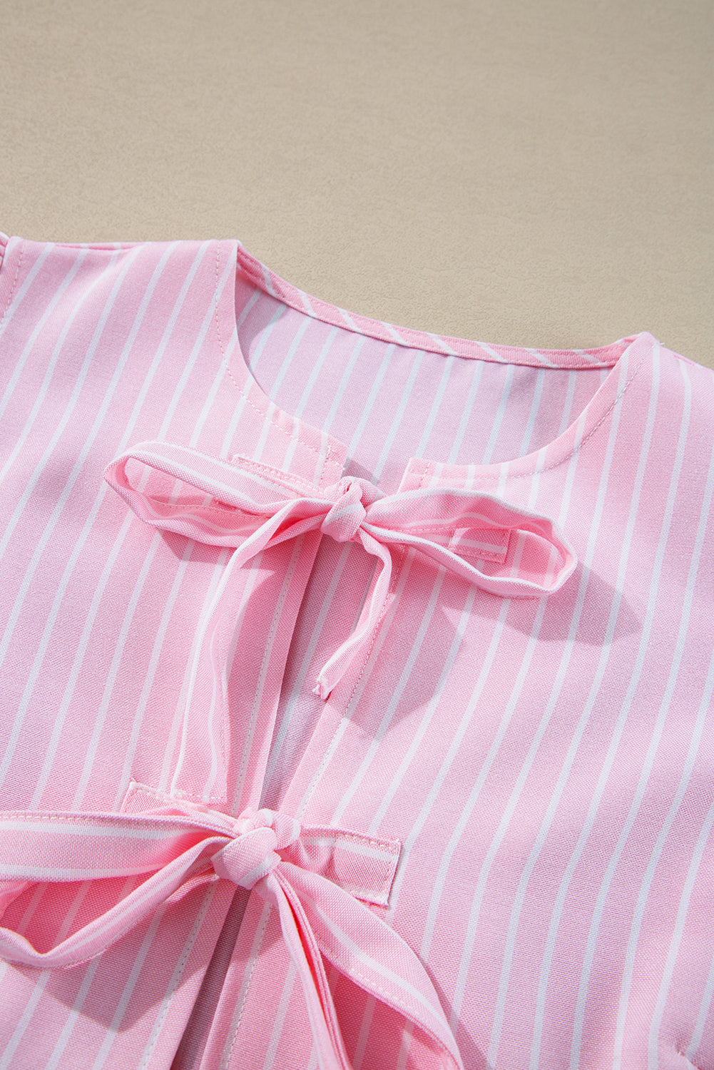 Tied Bow Striped Round Neck Blouse-TOPS / DRESSES-[Adult]-[Female]-2022 Online Blue Zone Planet