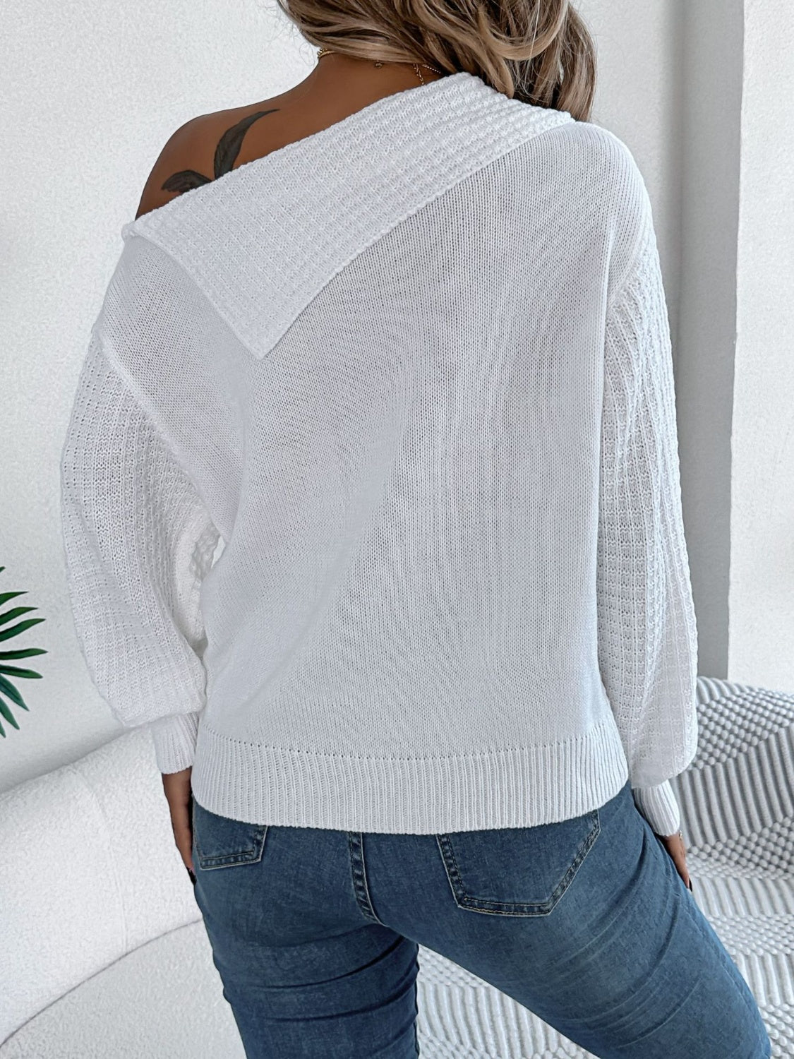 Cable-Knit One Shoulder Long Sleeve Sweater-TOPS / DRESSES-[Adult]-[Female]-2022 Online Blue Zone Planet