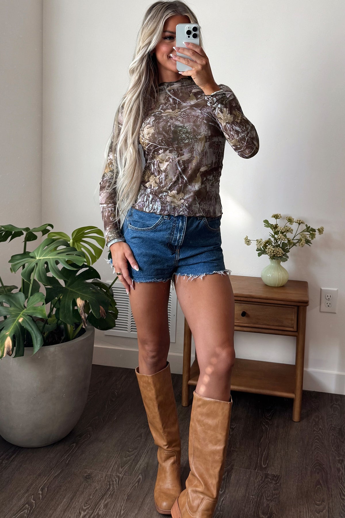Smoke Gray Floral Print Slim Fit Mesh Long Sleeve Mock Neck Top-Tops/Long Sleeve Tops-[Adult]-[Female]-2022 Online Blue Zone Planet