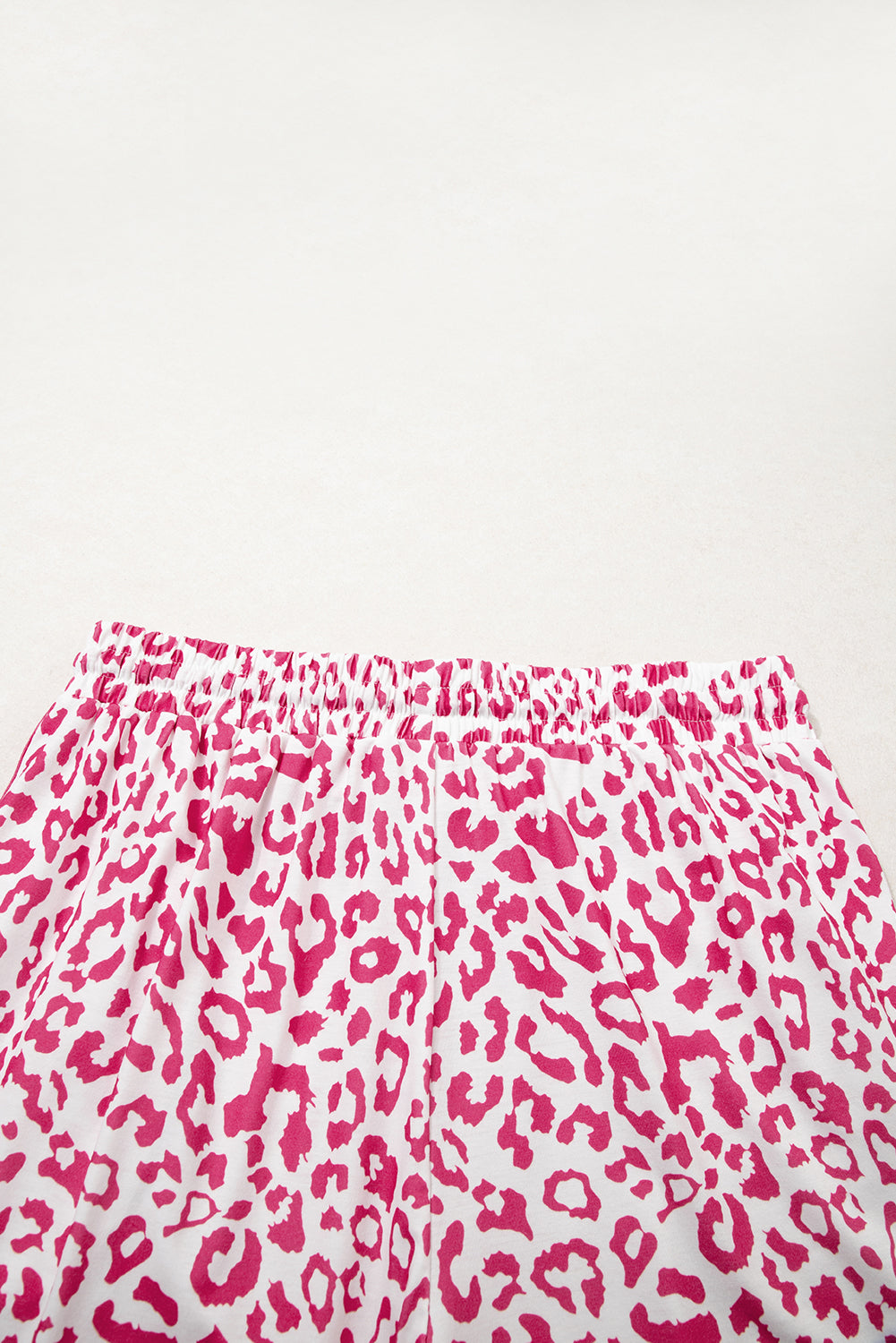 Pink Leopard Elastic Waist Lace Up Contrast Trim Casual Shorts-Bottoms/Casual Shorts-[Adult]-[Female]-2022 Online Blue Zone Planet