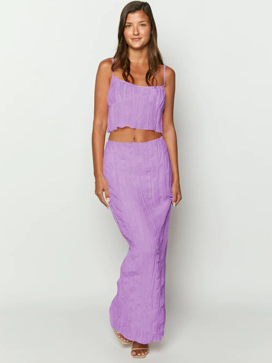 Square Neck Sleeveless Top and Ruched Skirt Set-BOTTOMS SIZES SMALL MEDIUM LARGE-[Adult]-[Female]-Lavender-S-2022 Online Blue Zone Planet