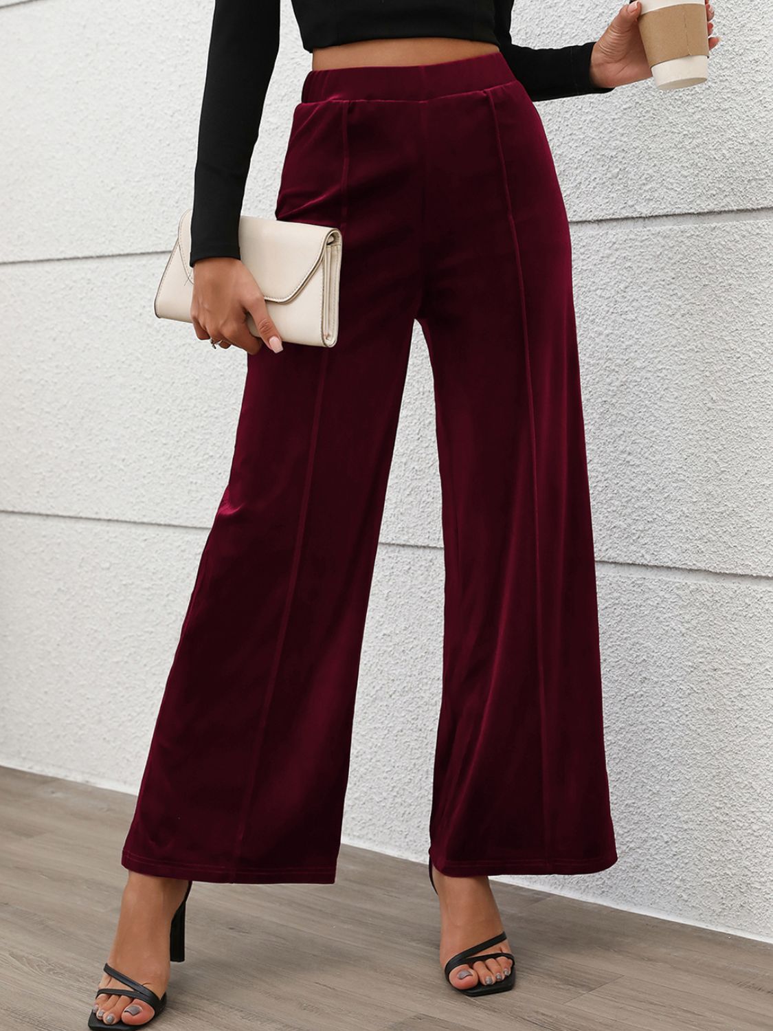 Elastic Waist Wide Leg Pants-BOTTOMS SIZES SMALL MEDIUM LARGE-[Adult]-[Female]-2022 Online Blue Zone Planet